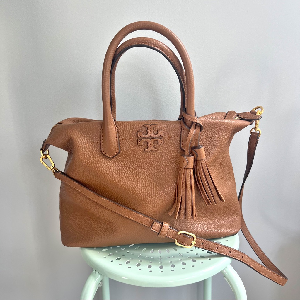 Tory Burch Pebbled Leather Slouchy Satchel In Brown Crossbody Bag